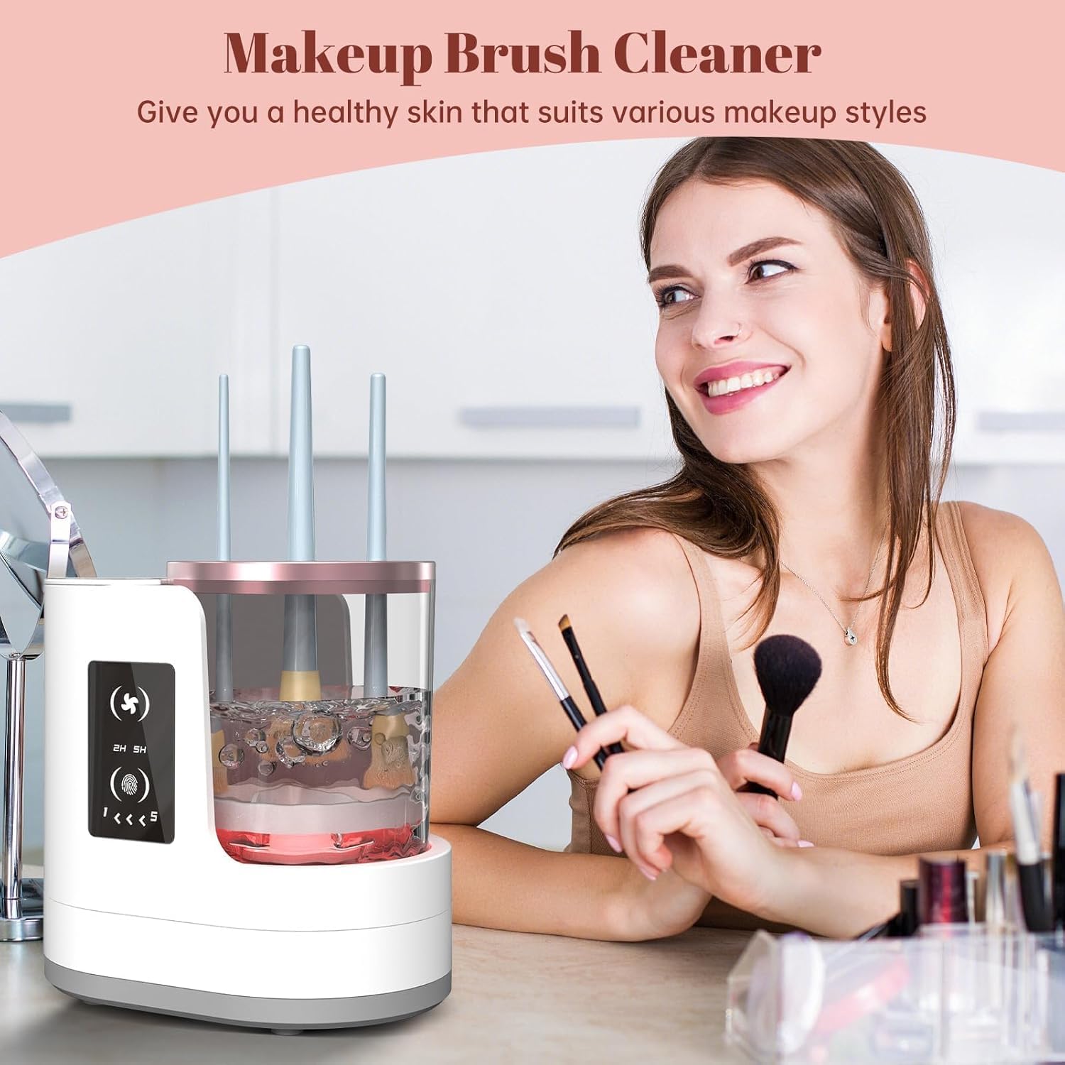 Beauty Home Makeup - آلة تنظيف فرش المكياج الدوارة الأوتوماتيكية