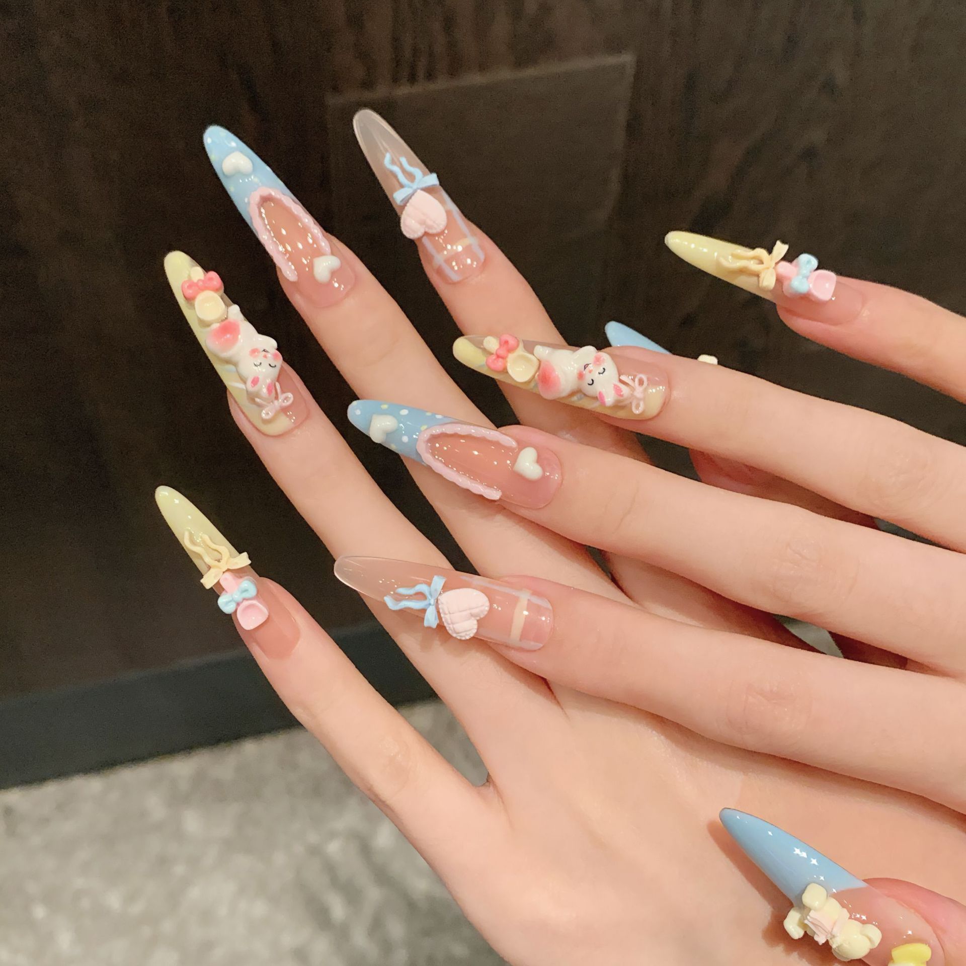 10 قطعة أرنب الدب لطيف اضغط عل - مراجعة Nail Extension Tips وسعره