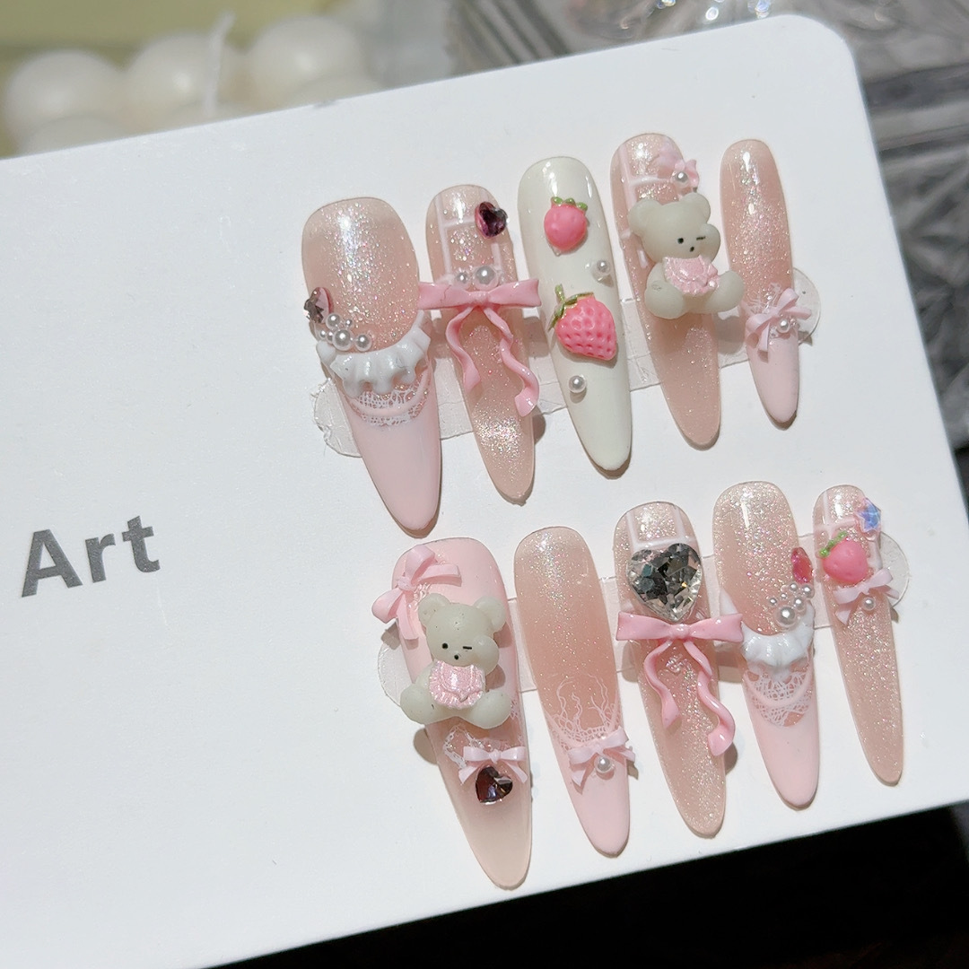10 قطعة أرنب الدب لطيف اضغط عل - مراجعة Nail Extension Tips وسعره